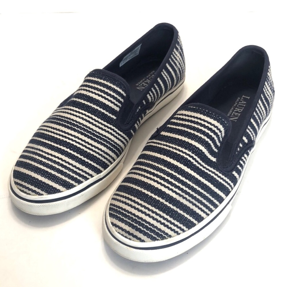 Lauren Ralph Lauren Janis Blue White Stripe Slip-on Loafers size 8M